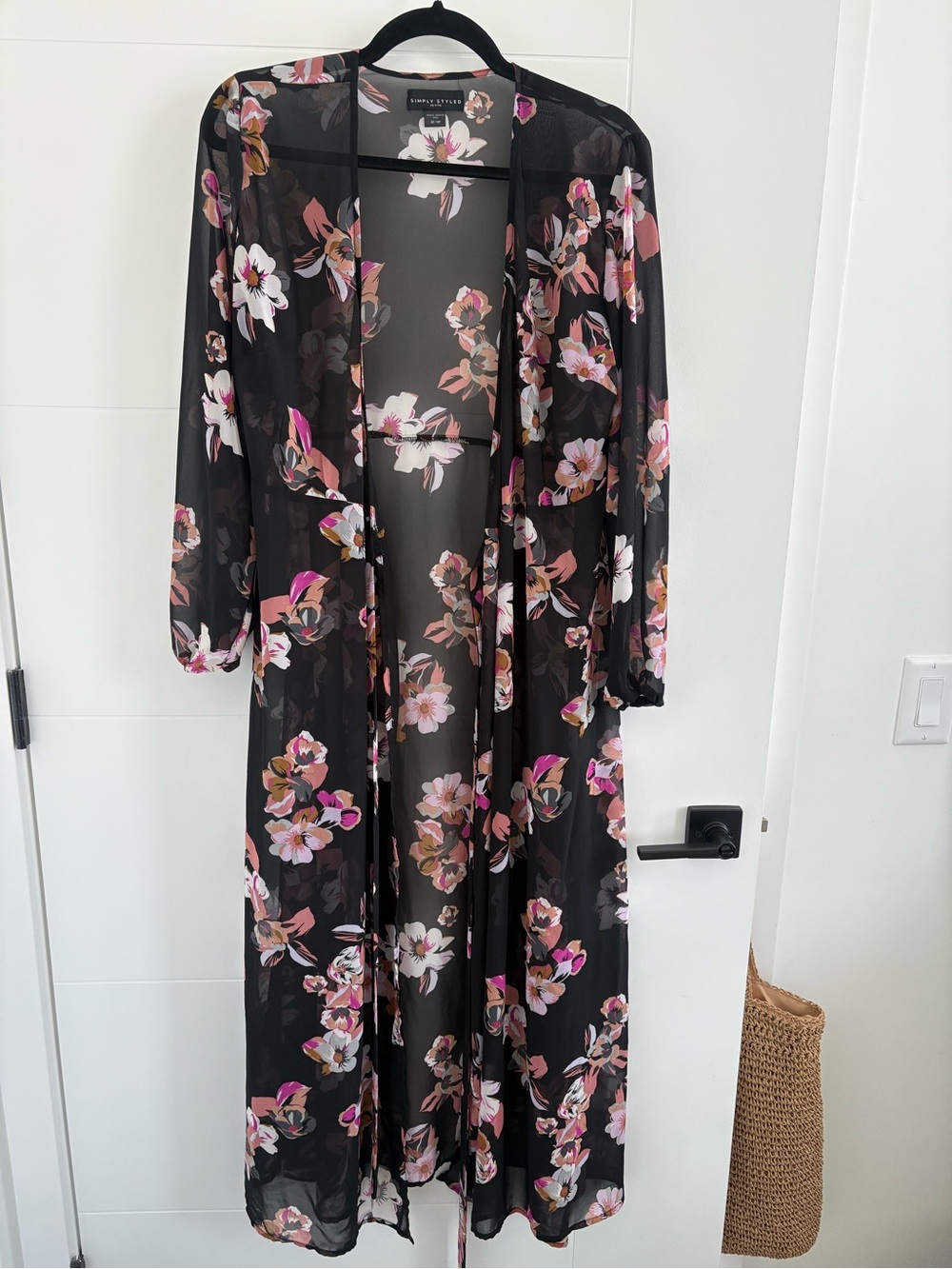 Simply Styled Black Floral Maxi Dress Cover-Up with Pink and White Blooms